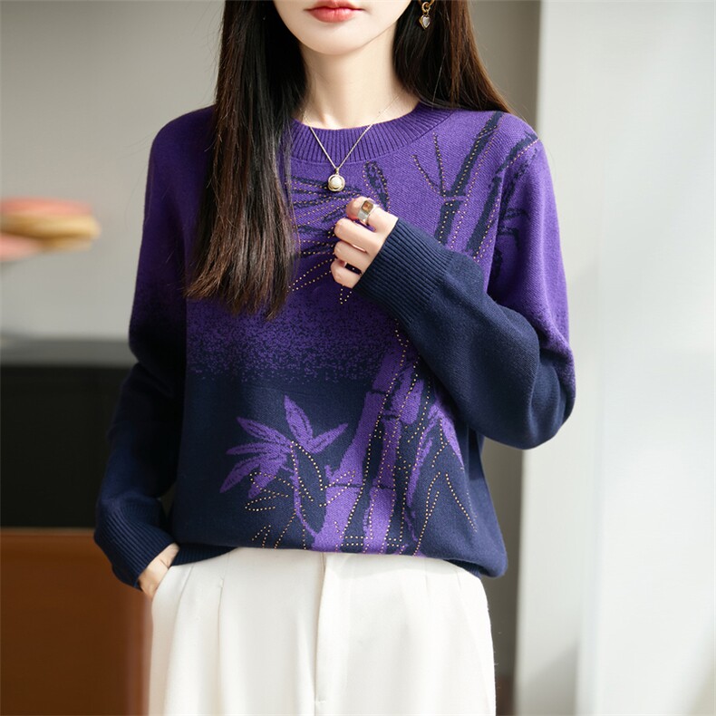 2025年秋季常规长袖时尚百搭通勤简约休闲帽衫竹子烫钻，女装针织衫/毛衣，唐诺