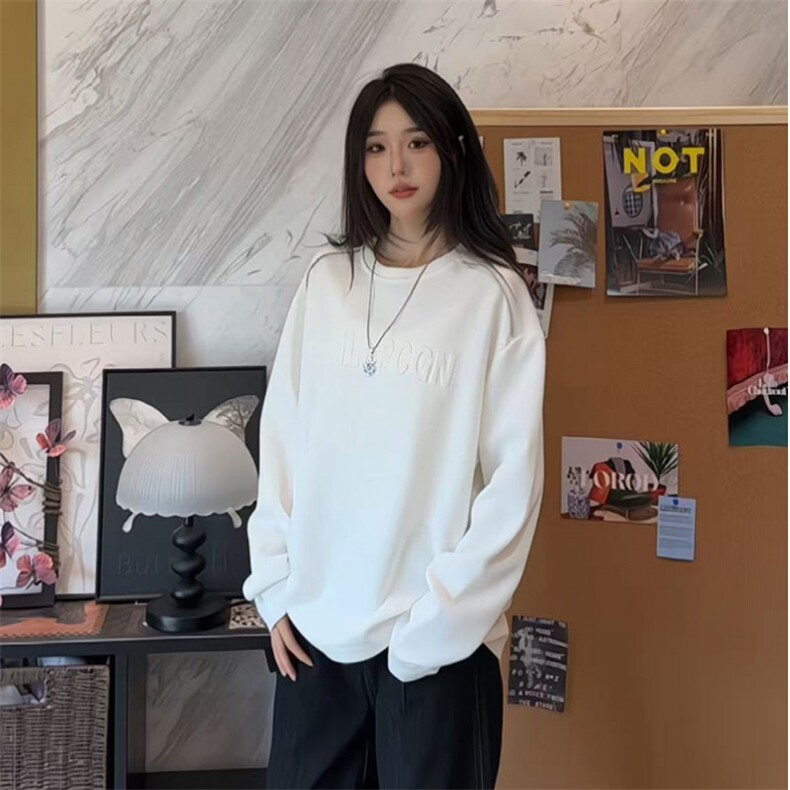 秋季美式高街cleanfit凹凸字母钢印打底长袖袖货号C25186P45,男装卫衣,电商A063