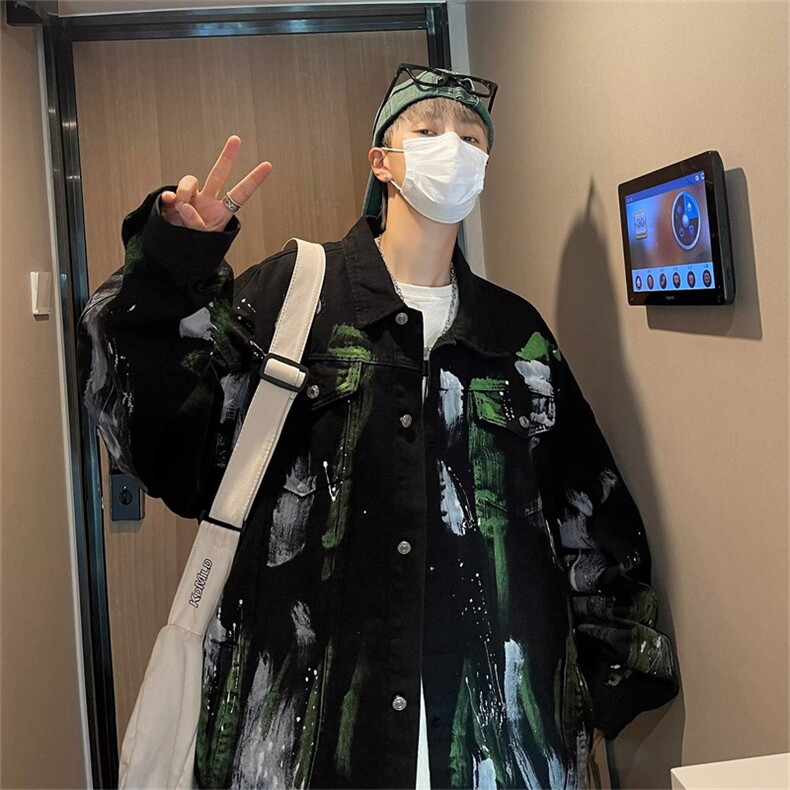 港风牛仔夹克男女ins潮牌高街外套春秋oversize痞帅衣服JK848-P65图片