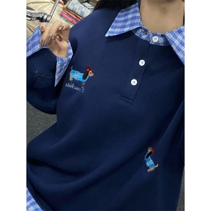 POLO学院风340克足磅华棉复合全刺绣格子拼接 WB651图片