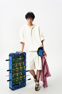 8XL-M 高品质莫代尔空气层套装连帽短袖男上衣五分裤两件套TZ110图片