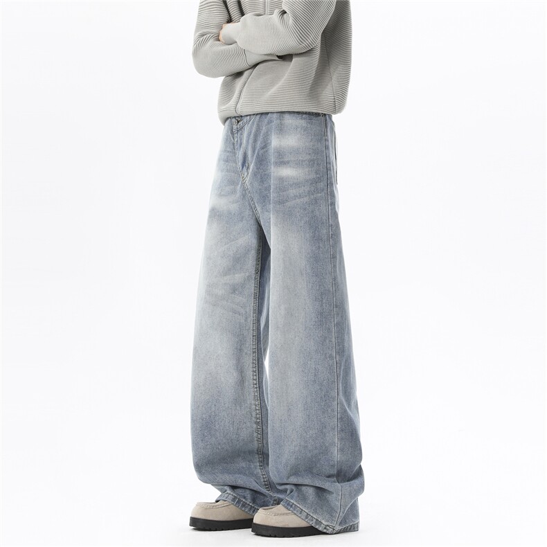 【现货】N1519-特P45-控88美式斜门襟牛仔裤高街水洗做旧直筒长裤，男装牛仔裤，电商B335