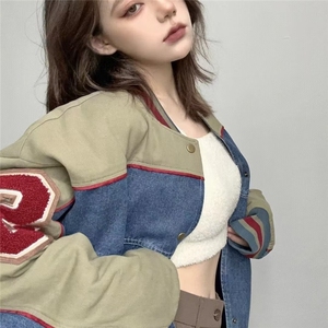 JK8527-P73 美式复古今年流行牛仔外套男女美秋季新款拼接图片