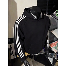 抖音得物高品质26春装美式高街全棉宽松三条杠织带连帽卫衣CM06，男装卫衣，电商A486
