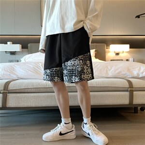 腰果花拼接夏季潮牌短裤男直筒宽松休闲中裤潮流百搭  K1136-P25图片