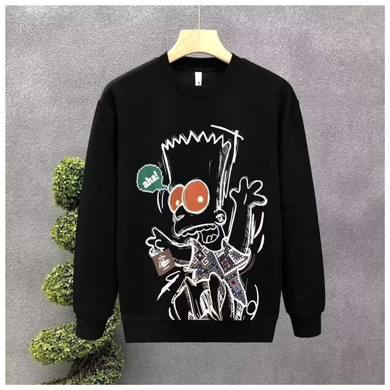 美式卡通辛普森撞色字母圆领加绒卫衣男2025新款情侣运动上衣，男装卫衣，星座506A