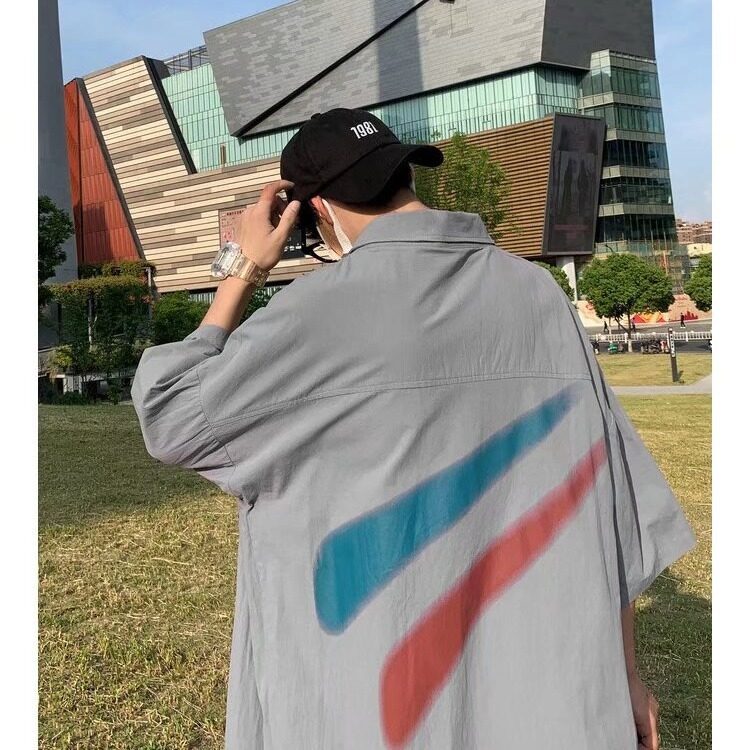 cityboy复古衬衫男夏季薄款潮流短袖衬衣设计感小众阿美咔叽外套,男装衬衫,星座506A