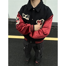 美式撞色拼接夹克棒球服男女高街vibe贴布绣宽松外套W6805-P70，男装夹克，星座412-1