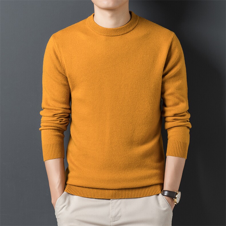 AJsj608钱塘2020-3冬季新款男士加厚纯羊毛圆纯色百搭领毛衣P127图片