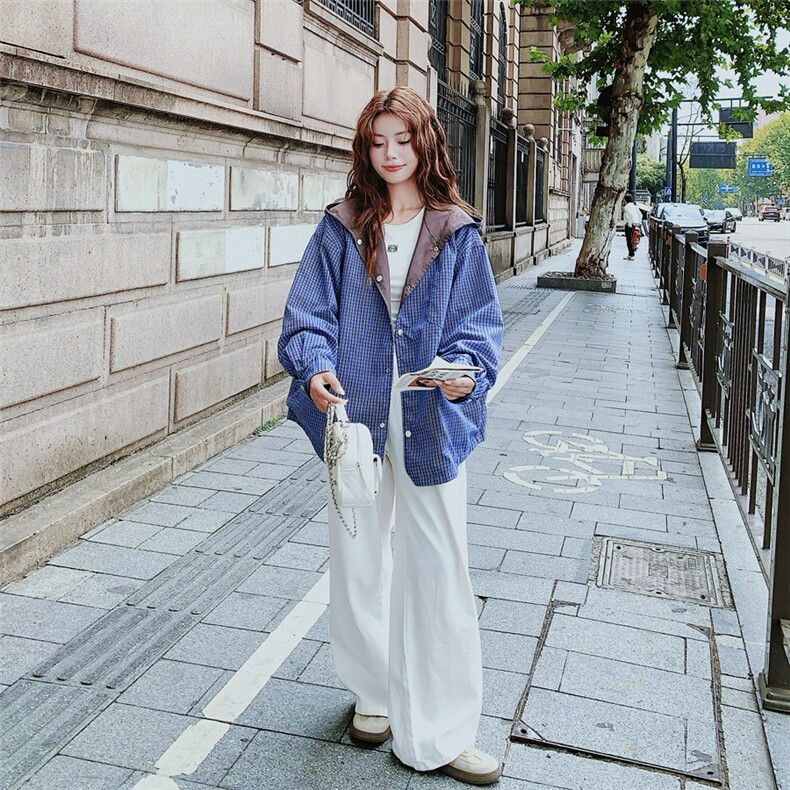 【新款】2C137-8282-P135-K218蓝格拼接灰色两面穿外套,女装短外套,2C137
