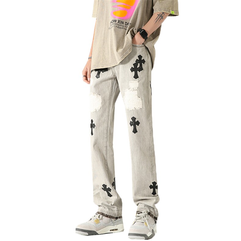 潮流美式刺绣嘻哈高街水洗牛仔裤潮流休闲裤A161-S2357-P60,男装牛仔裤,电商A161