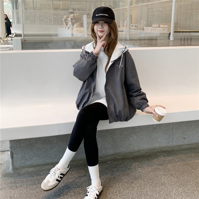 双面穿休闲外套女春秋季少女夹克新款初高中生学院风上衣,女装卫衣/绒衫,网红馆
