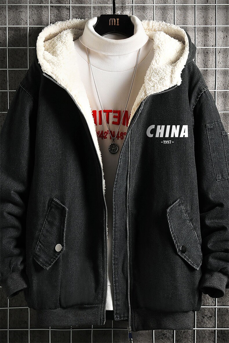 牛仔外套男大码加厚加绒衣男羊羔毛服男NM53248-P140网格,男装棉衣,电商A040A