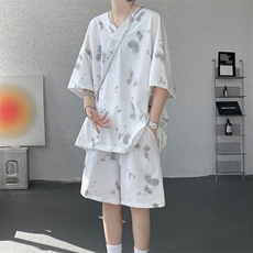 TZ786-特批55控98夏季新款扎染冰丝速干大码短袖短裤T恤套装，男装牛仔裤，电商A059