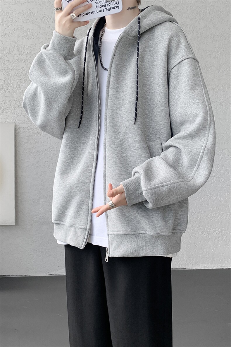 8XL-M秋连帽卫衣男宽松休闲纯色拉链开衫外套拼色帽衫运动WY27P65,女装短外套,电商D206-1