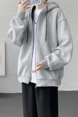 8XL-M秋连帽卫衣男宽松休闲纯色拉链开衫外套拼色帽衫运动WY27P65，女装短外套，电商D206-1