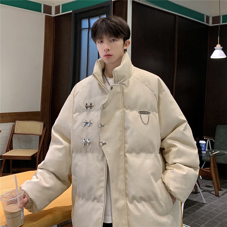 港风立领PU皮复古做旧面料金属飞机扣设计棉衣男MY77726P148控198，男装棉衣，星座227-7