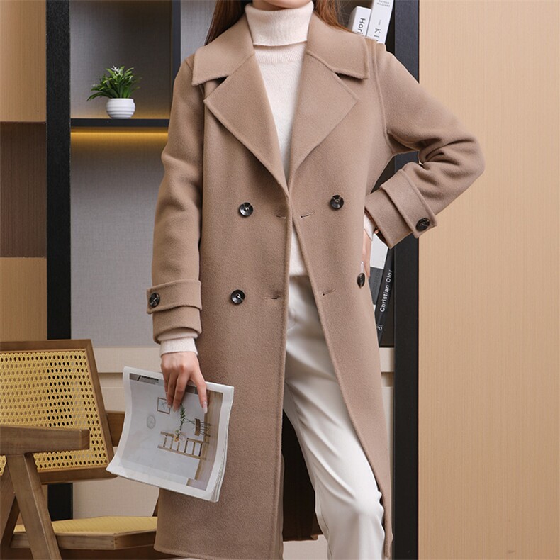 双面羊毛大衣女宽松毛呢外套2024新款长款过膝双面绒秋冬,女装双面呢大衣,佳恩服饰