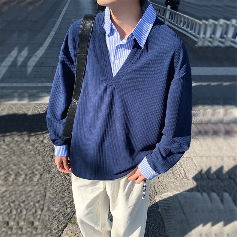 学院风假两件卫衣潮流宽松休闲上衣A161-MT-2603-P48,男装卫衣,电商A161