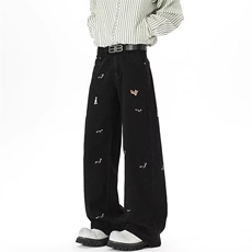 1506-1/KA0851/P53小狗刺绣高腰阔腿牛仔裤男春秋2026新款宽松显，男装牛仔裤，星座1506-1