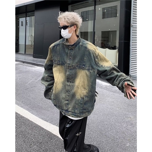 牛仔外套男士春秋季高级感痞帅炸街美式复古水洗做旧宽松休闲夹克图片
