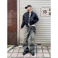 网红~原宿风蛇纹拼阿尔法PU皮皮衣夹克外套W1510/P95，男装皮衣，电商B350