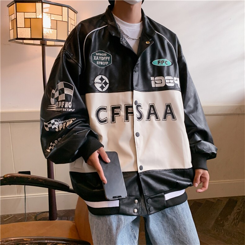 欧美街头复古PU皮衣棒球服男高街痞帅宽松夹克外套JK08519-P70,男装夹克,星座308B-1