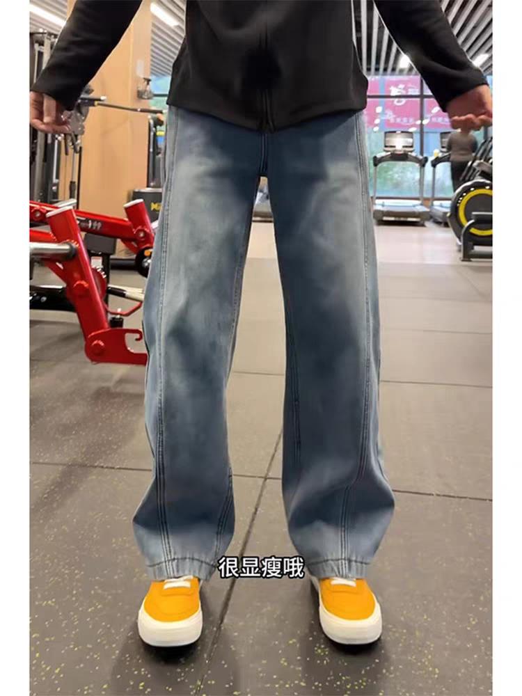 美式阔腿弯刀牛仔裤男直筒宽松拖地裤子休闲阔腿裤WLA1177-P45,男装牛仔裤,星座1008
