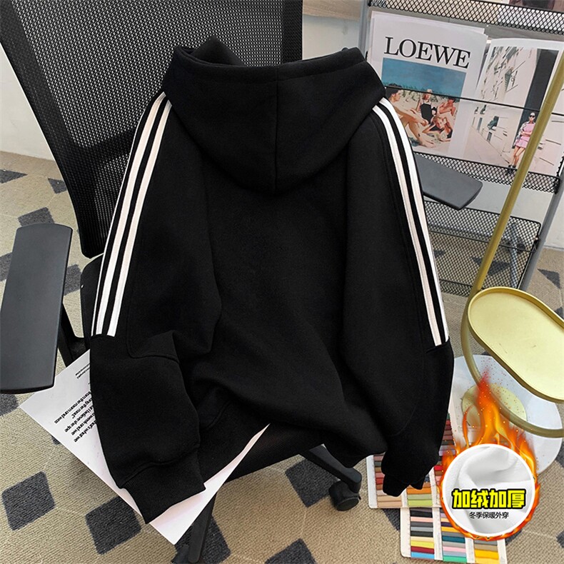 480G重磅加绒硬挺boxy男女秋冬美式高街结构三条杠卫衣开衫厚外套,女装短外套,电商A486-1