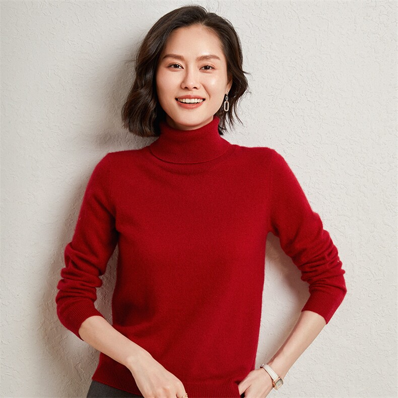 35%羊绒衫女套头高领短款打底针织衫秋冬宽松堆堆领毛衣内搭,女装羊绒衫,缇曼羊绒
