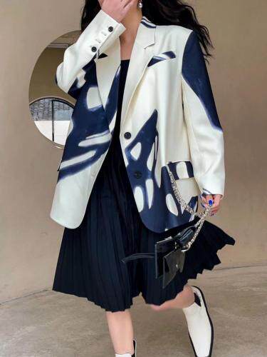 设计师款水墨风印花西装，女装西装，JY.OUBEN