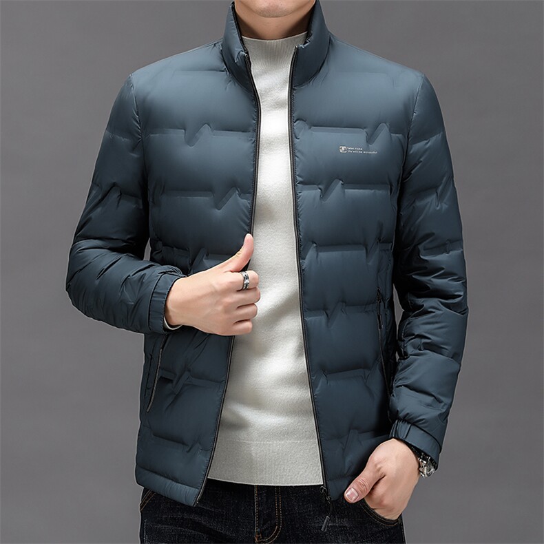 2023年新款冬季男士白鸭绒羽绒服立领保暖外套修身风衣大衣图片