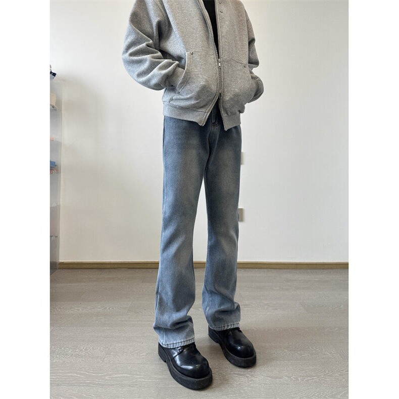 cleanfit裤子高街潮牌水洗微喇叭牛仔裤修身直筒痞帅长裤,男装牛仔裤,星座310A-4