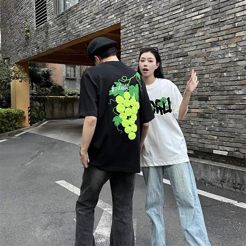 重磅美式植绒纯棉短袖绣花t恤男夏季新款万针刺绣上衣Q2684-特P40图片