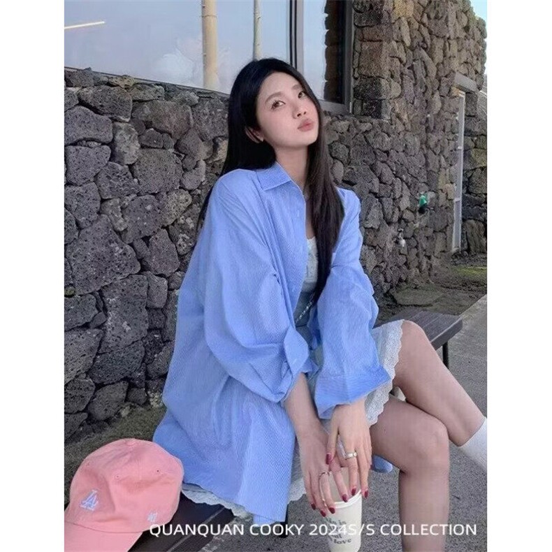 条纹防晒衬衫男女夏季设计感宽松慵懒长袖上衣衬衣外套CT112,男装防晒衣,星座1116A（原606A-3）