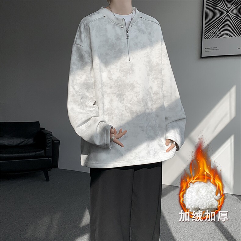 WY10147-特P36控68重磅扎染正肩铆钉半拉链大码休闲卫衣男,男装卫衣,电商A059
