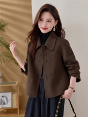 纯色双面羊毛大衣女2025秋冬新款减龄小个子双面羊绒短款外套，女装羊绒大衣，韩宇舍