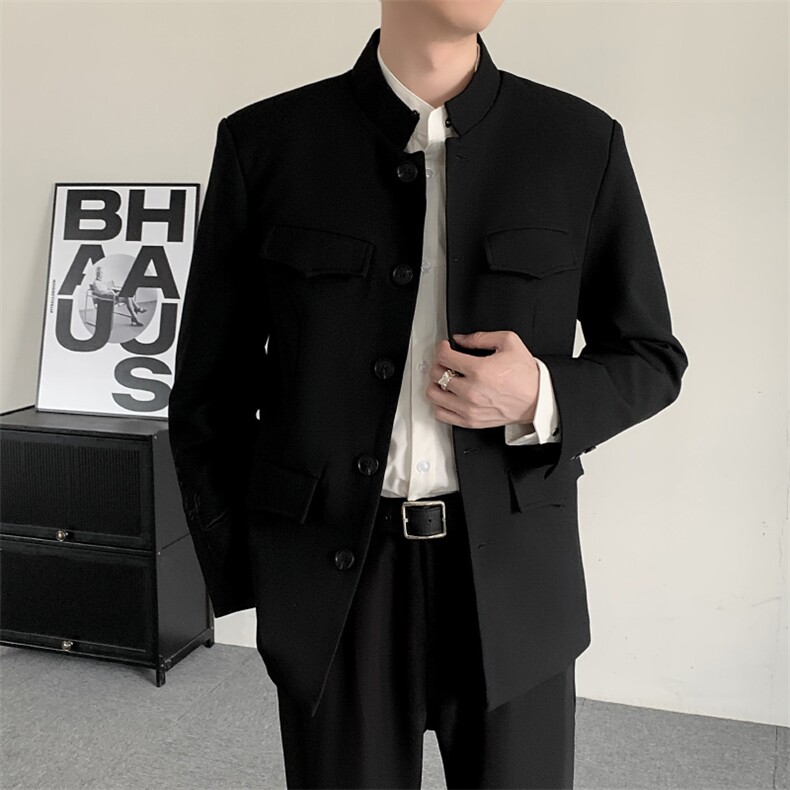 秋冬明星同款中山装男西服男士新中式改良风立领西装修身潮,男装西服,星座909