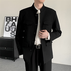 秋冬明星同款中山装男西服男士新中式改良风立领西装修身潮，男装西服，星座909