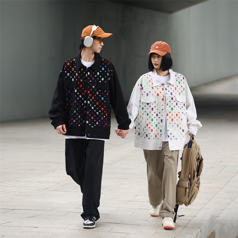 高级感情侣装秋冬季2024小众设计感格子夹克男女外套潮JK3923P125,男装夹克,电商A400（原B301）