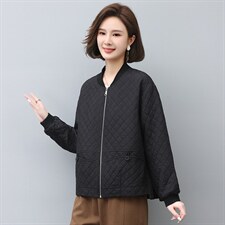 KARMEMAJE妈妈短外套女春秋季新款时尚洋气休闲连帽菱格上衣薄款，女装短外套，忆绮罗