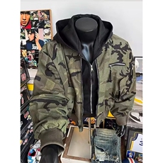 W10947-P108网图现货美式假两件连帽迷彩外套工装棒球服棉衣潮，男装棉衣，星座1608
