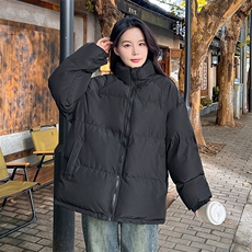 冬季新款棉衣女潮流纯色宽松百搭立领棉服oversize休闲面包服外套，男装棉衣，星座1210-1