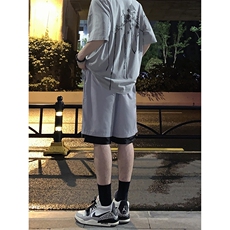 B221美式ins高街暗黑小众假两件休闲短裤五分裤LK23062-P55控78，男装休闲裤，电商B221