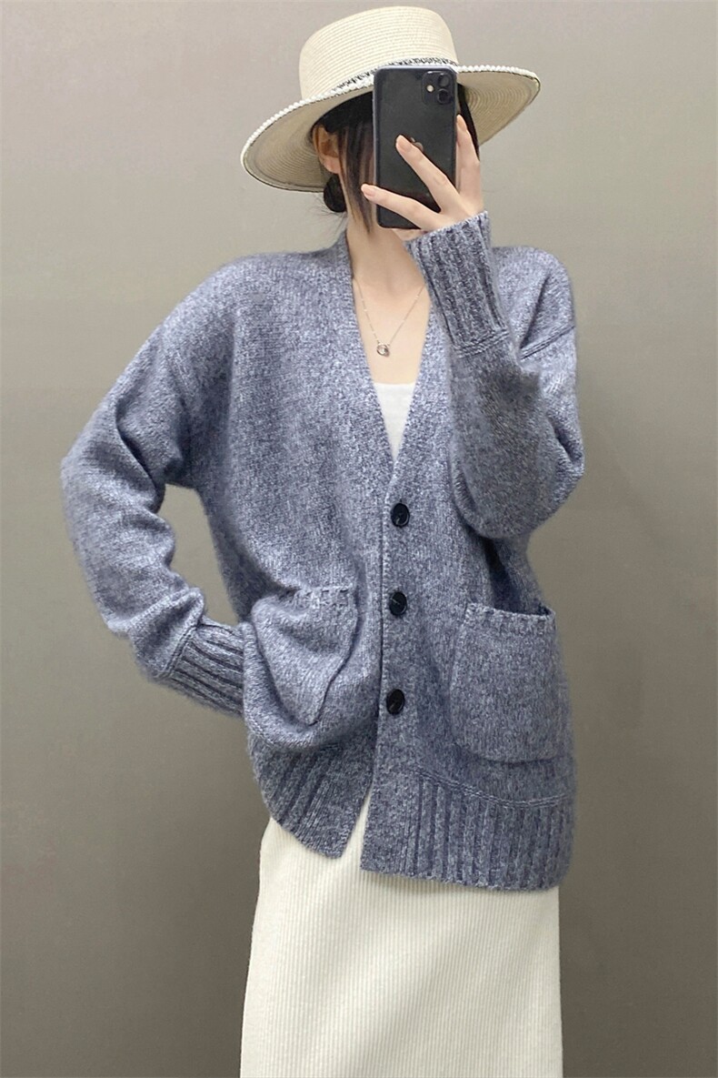 2025年秋季长款花纱开衫时尚休闲风，女装针织衫/毛衣，织绒羊