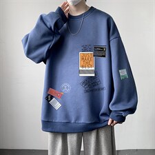 圆领卫衣男大码加厚加绒长袖t恤男S6121-P28加绒款-P33，男装卫衣，电商A040