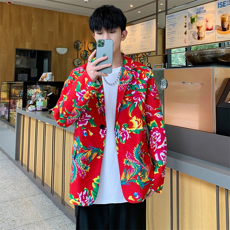 XZ01秋装文艺男大码宽松西服东北大花潮牌开衫男女风民族特色,男装民族服装,星座115A(原星座507）