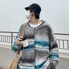 2025秋撞色拼接扎染开衫毛衣男复古针织衫外套MY7310，男装针织衫/毛衣，星座1108
