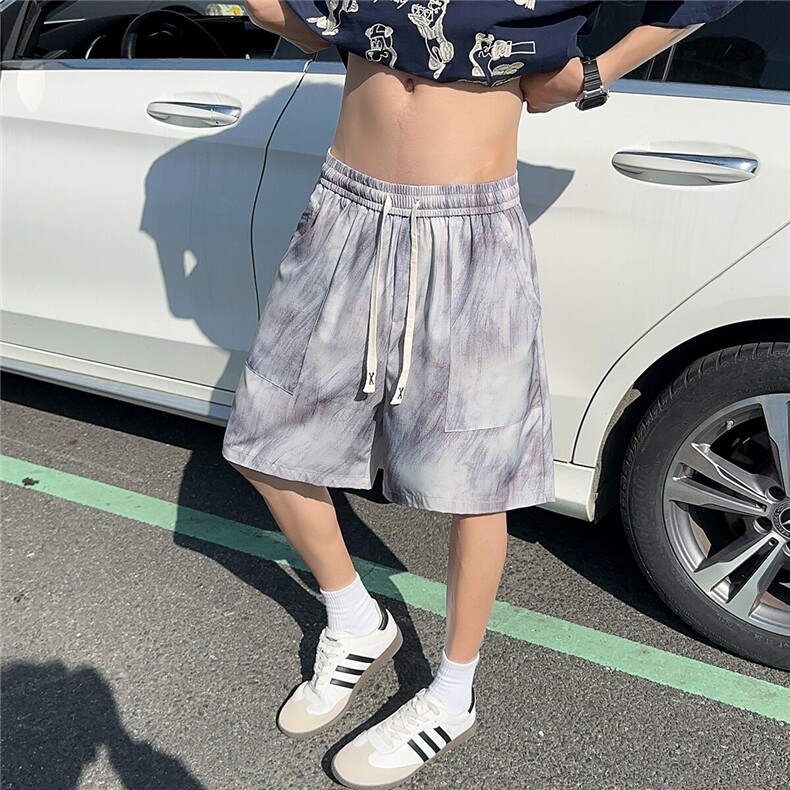 2025美式扎染印花冰丝凉感短袖碎花薄五分短裤 K8908/特P20 车景E图片