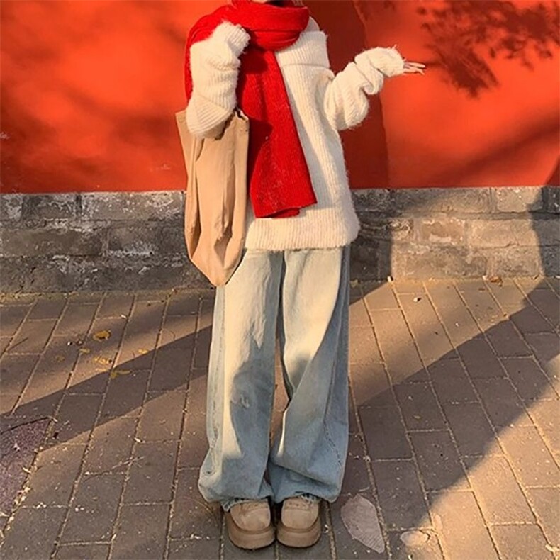 设计感美式宽松高腰弯刀牛仔裤女春秋季新款水洗阔腿拖地牛仔裤潮,男装牛仔裤,星座1210-1